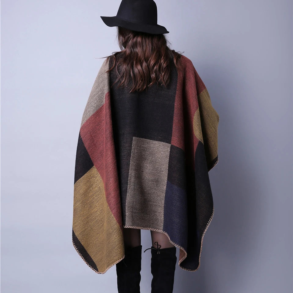 Brand 2022 Women Winter Scarf Warmer Shawl Ladies Vintage Plaid Blanket Knit Wrap Cashmere Poncho Capes Female Echarpe Pashmina