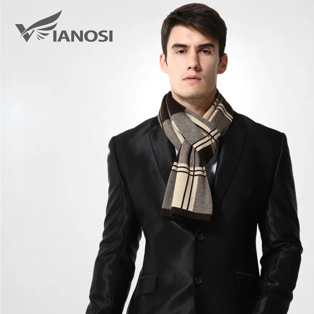 [VIANOSI]  Wool Plaid Scarf Man Winter Brand Scarf Men Fashion Designer Shawl Bussiness Casual Scarves MA009