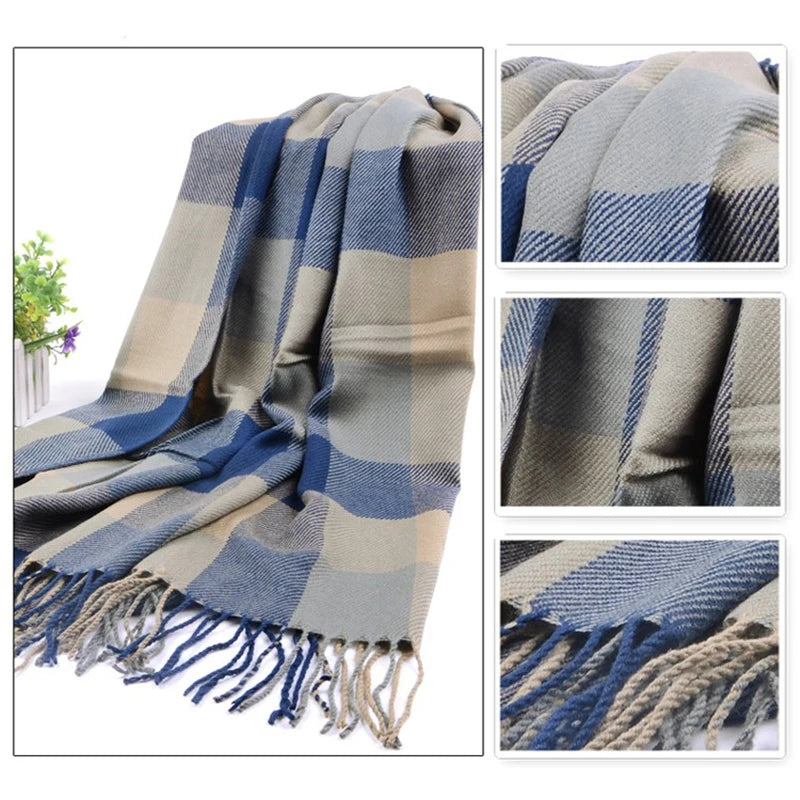 RUNMEIFA Women's Winter Stole Plaid Scarves Tippet Wraps Wool Ladies Scarf Women Classic Neckerchief Shawls foulard femme