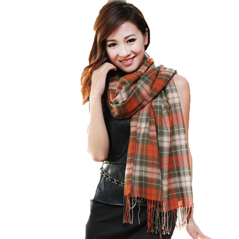 RUNMEIFA Women's Winter Stole Plaid Scarves Tippet Wraps Wool Ladies Scarf Women Classic Neckerchief Shawls foulard femme