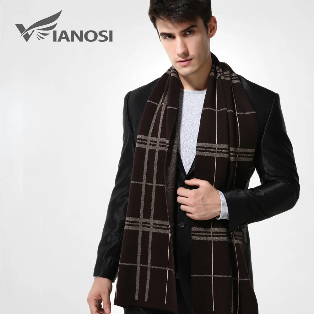 [VIANOSI]  Wool Plaid Scarf Man Winter Brand Scarf Men Fashion Designer Shawl Bussiness Casual Scarves MA009