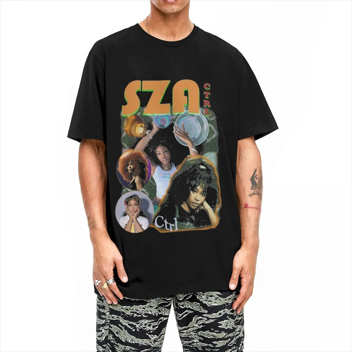 Vintage SZA Rapper 90s T Shirt Men Cotton Clothes Priting Hip Hop Round Neck Short Sleeve