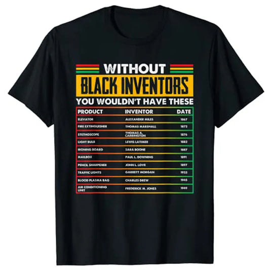 History of Forgotten Black Inventors Black History Month T-Shirt Graphic Tee Tops Black-Proud Women Men Clothing Novelty Gifts