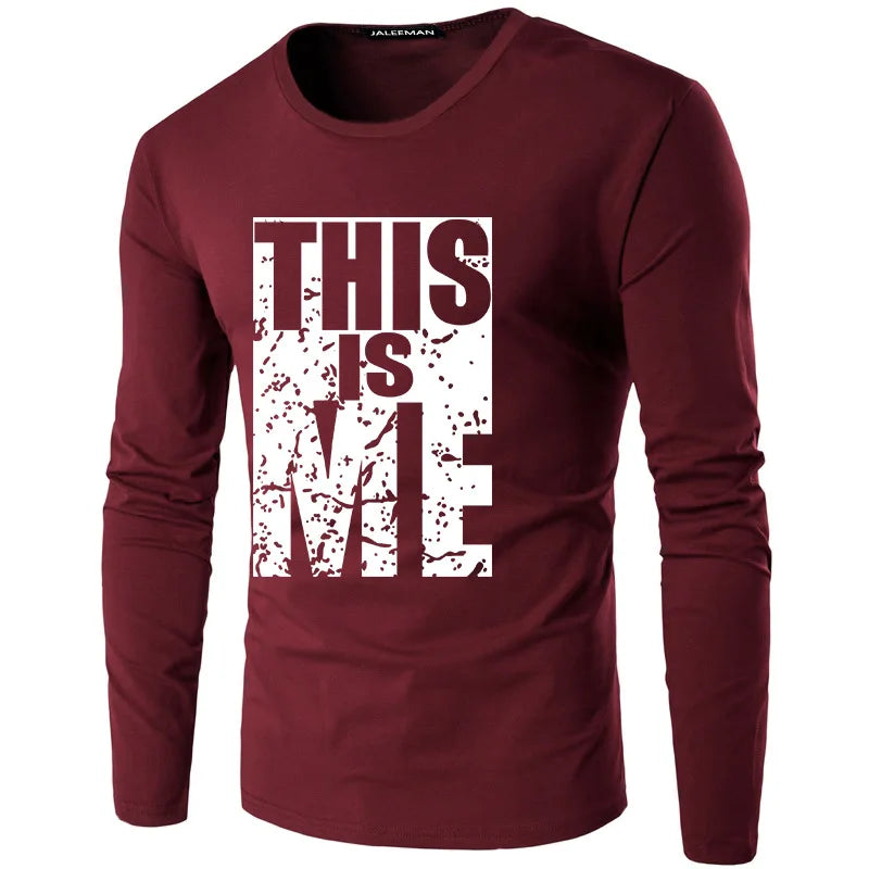 New men's this is me letter printed O-neck cotton T-shirt men long sleeve Plus size casual t-shirts male tees shirt Size S-5XL