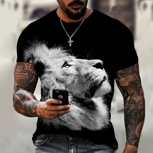 Men's Summer Lion Tiger 3d Printed T-shirts Men's Fashion O Neck Short Sleeve Street Fashion Wear Hip Hop Trend Plus Size Top